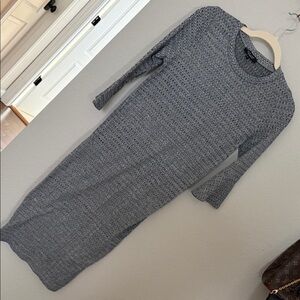 Gray Knit Mid Sleeve Midi Dress